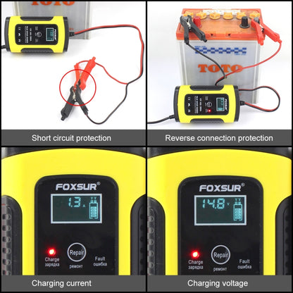 FOXSUR 12V 6A Intelligent Universal Battery Charger for Car Motorcycle, Length: 55cm, EU Plug(Yellow) - In Car by FOXSUR | Online Shopping UK | buy2fix