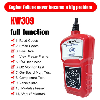 KONNWEI KW309 V309 V310 MS309 Code Reader OBD2 Scanner Diagnostic Tool(Red) - Code Readers & Scan Tools by KONNWEI | Online Shopping UK | buy2fix