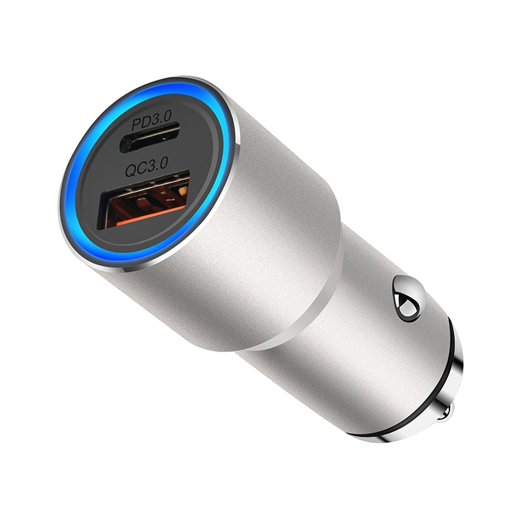 ACC-198 PD 20W + QC3.0 38W Dual Ports Metal Car Charger (Grey) - In Car by buy2fix | Online Shopping UK | buy2fix