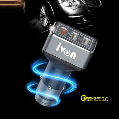 IVON CC36 39W 7.2A QC 3.0 USB + Dual USB Car Charger with Ambient Light - Car Charger by IVON | Online Shopping UK | buy2fix