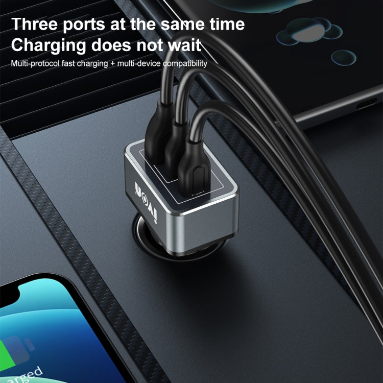 IVON CC43 45W PD 3.0 Dual USB-C / Type-C + QC 3.0 USB Port Square Car Charger - Car Charger by IVON | Online Shopping UK | buy2fix