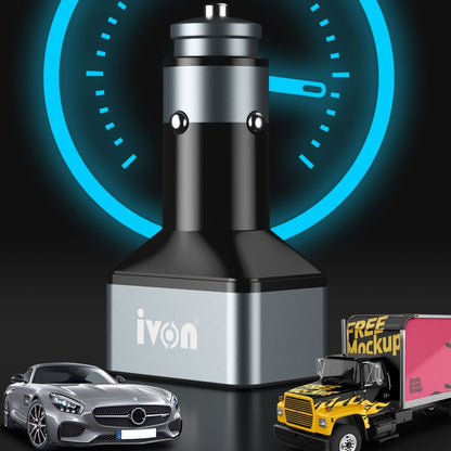 IVON CC43 45W PD 3.0 Dual USB-C / Type-C + QC 3.0 USB Port Square Car Charger - Car Charger by IVON | Online Shopping UK | buy2fix