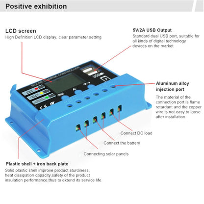 10A Solar Charge Controller 12V / 24V Lithium Lead-Acid Battery Charge Discharge PV Controller, with Indicator Light - In Car by buy2fix | Online Shopping UK | buy2fix