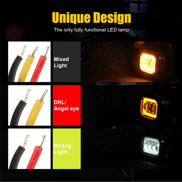 2 PCS Car 4 inch Square Spotlight Work Light with Angel Eyes (Yellow Light) - In Car by buy2fix | Online Shopping UK | buy2fix