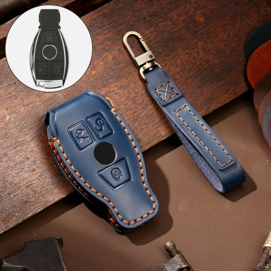 Hallmo Car Cowhide Leather Key Protective Cover Key Case for Old Mercedes-Benz E300L(Blue) -  by Hallmo | Online Shopping UK | buy2fix