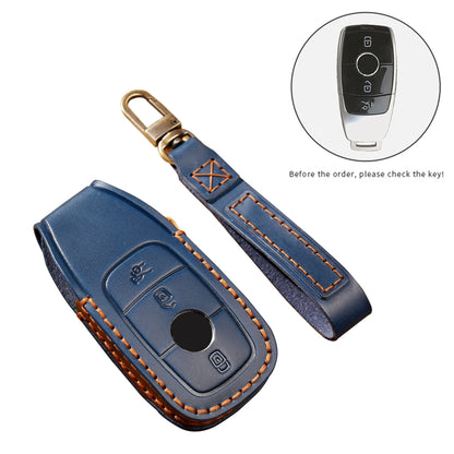 Hallmo Car Cowhide Leather Key Protective Cover Key Case for New Mercedes-Benz E300L(Blue) - Car Key Cases by Hallmo | Online Shopping UK | buy2fix