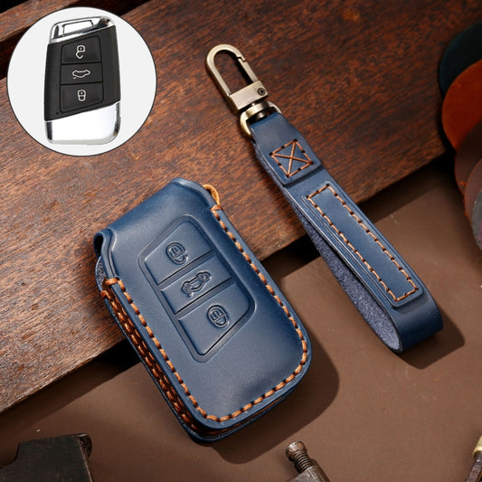 Hallmo Car Cowhide Leather Key Protective Cover Key Case for Volkswagen Lavida A Style(Blue) -  by Hallmo | Online Shopping UK | buy2fix