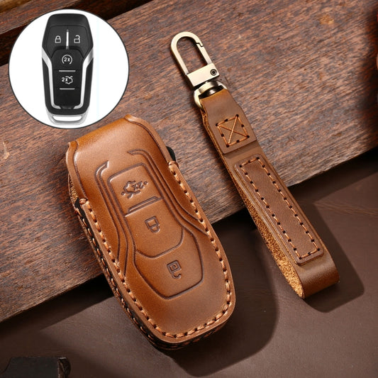 Hallmo Car Cowhide Leather Key Protective Cover Key Case for Ford Focus  A Style(Brown) -  by Hallmo | Online Shopping UK | buy2fix