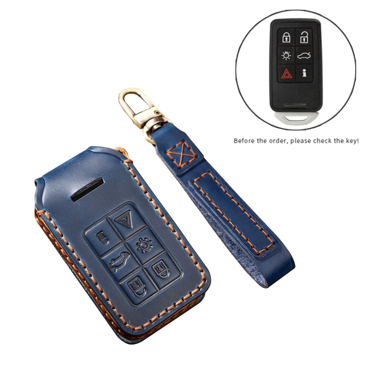 Hallmo Car Cowhide Leather Key Protective Cover Key Case for Volvo 6-button(Blue) -  by Hallmo | Online Shopping UK | buy2fix