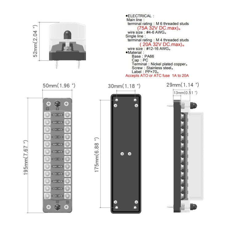 CS-978A2 FB1902 1 In 12 Out Independent Positive Negative Fuse Box without Fuse Piece for Auto Car Truck Boat - In Car by buy2fix | Online Shopping UK | buy2fix