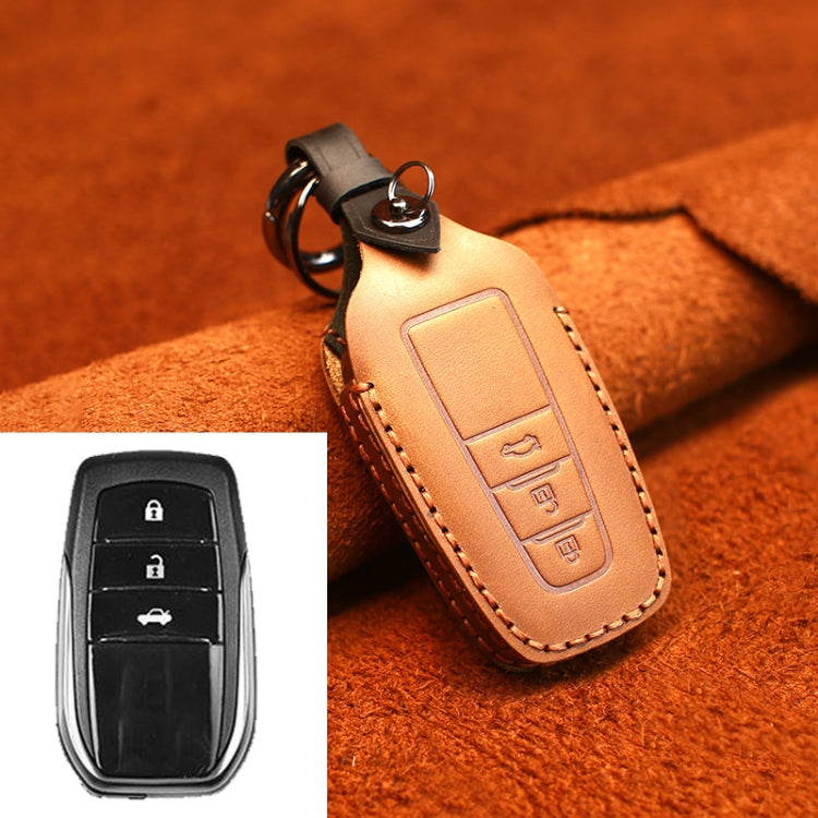 For Toyota Car Cowhide Leather Key Protective Cover Key Case, Three Keys Version (Brown) - Car Key Cases by buy2fix | Online Shopping UK | buy2fix