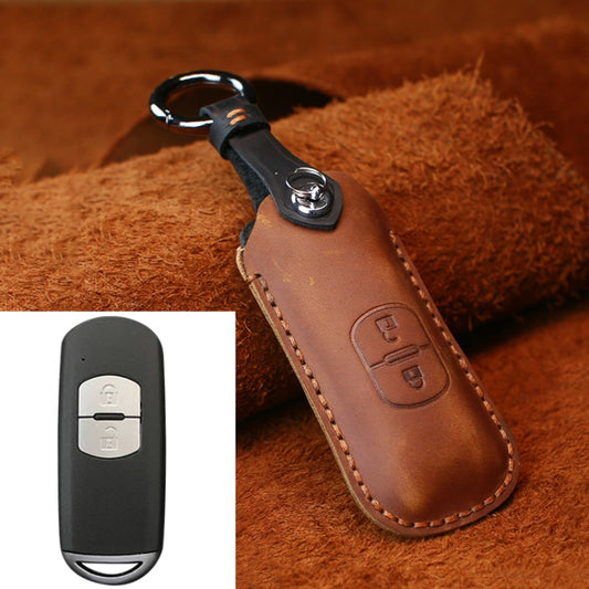 For Mazda Old Style Car Cowhide Leather Key Protective Cover Key Case, Two Keys Version (Brown) - In Car by buy2fix | Online Shopping UK | buy2fix
