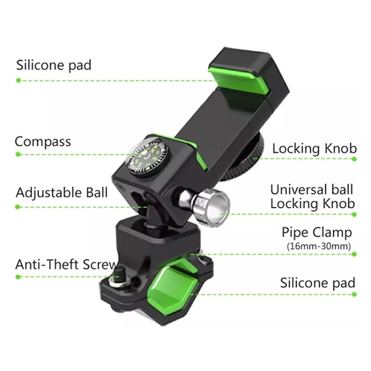 Bicycle / Motorcycle Anti-theft Anti-take Off Mobile Phone Holder with Light (Green) - Outdoor & Sports by buy2fix | Online Shopping UK | buy2fix