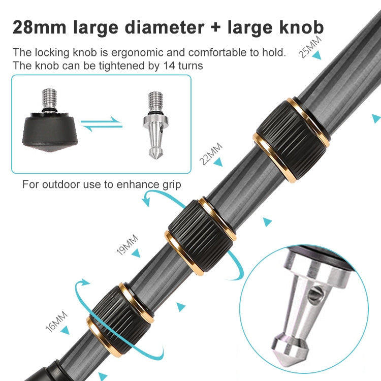 TRIOPO 853 Adjustable Portable Carbon Fiber Tripod with D2-A Ball Head for SLR Camera - Tripods by TRIOPO | Online Shopping UK | buy2fix