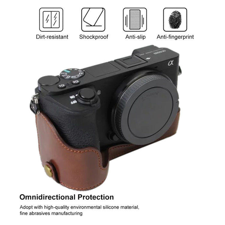 1/4 inch Thread PU Leather Camera Half Case Base for Sony ILCE-A6500 / A6500 (Coffee) - Camera Accessories by buy2fix | Online Shopping UK | buy2fix