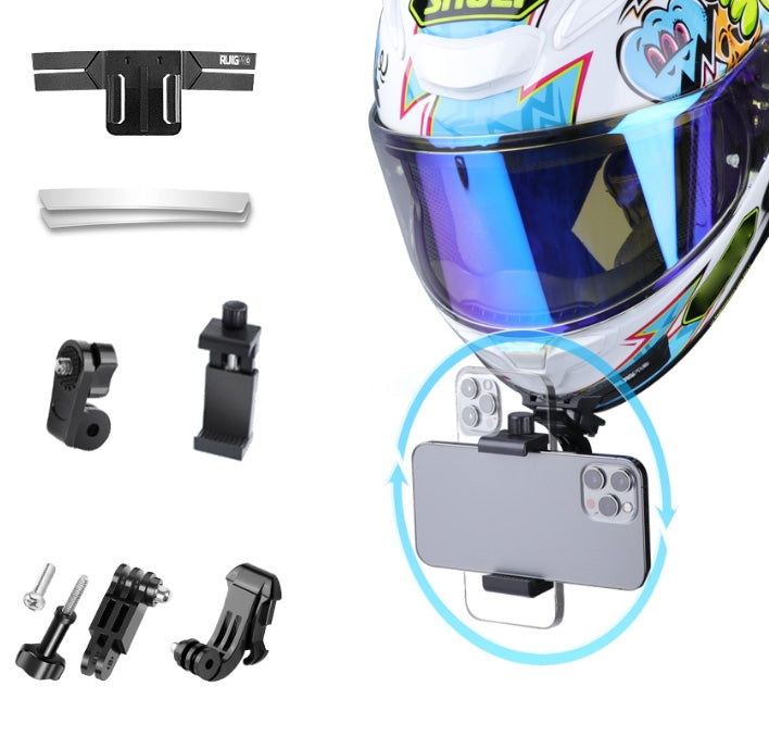 RUIGPRO Action Camera Phone Helmet Mount Kit with J-Hook Buckle & Rotation Phone Clamp & Adapter(Black) - Helmet Mount by RUIGPRO | Online Shopping UK | buy2fix