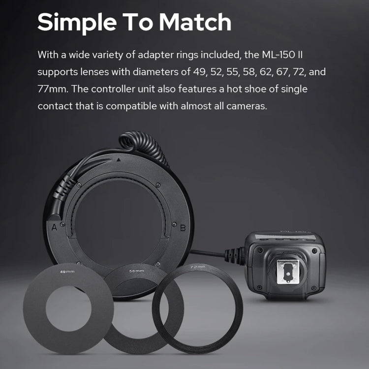 Godox ML-150II On-camera Macro Ring Flash Light with 8 Different Size Adapter Rings (Black) - Ring Light Flashes by Godox | Online Shopping UK | buy2fix