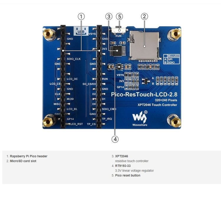 WAVESHARE 2.8 inch 262K Colors 320 x 240 Pixel Touch Display Module for Raspberry Pi Pico, SPI Interface - LCD & LED Display Module by WAVESHARE | Online Shopping UK | buy2fix