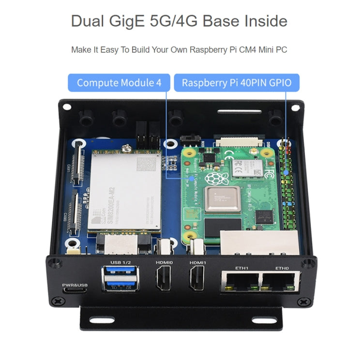 Waveshare Dual Gigabit Ethernet 5G/4G Computer Box with Cooling Fan for Raspberry Pi CM4(US Plug) - Mini PC Accessories by WAVESHARE | Online Shopping UK | buy2fix