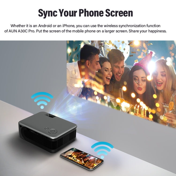 AUN A30C 480P 3000 Lumens Sync Screen Version Portable Home Theater LED HD Digital Projector (US Plug) - LED Projector by AUN | Online Shopping UK | buy2fix