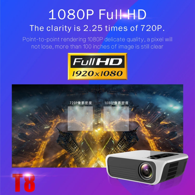 T8 1920x1080 Portable Home Theater Office Full HD Mini LED Projector with Remote Control, Built-in Speaker, Support USB / HDMI / AV / IR, Android Version - Consumer Electronics by buy2fix | Online Shopping UK | buy2fix