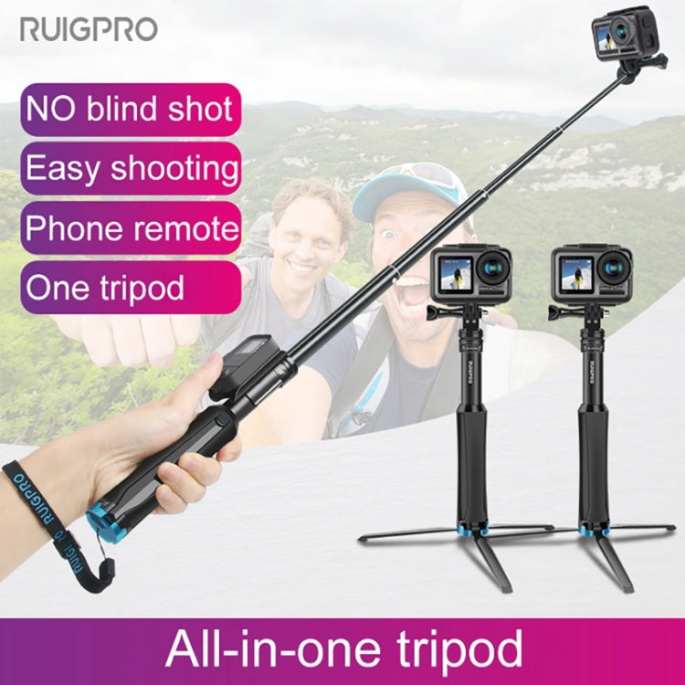 RUIGPRO One-piece Handheld Tripod Selfie Stick Telescopic Monopod Mount for GoPro, Insta360, DJI and Other Action Cameras(Black) - Portable Mini Tripod by RUIGPRO | Online Shopping UK | buy2fix