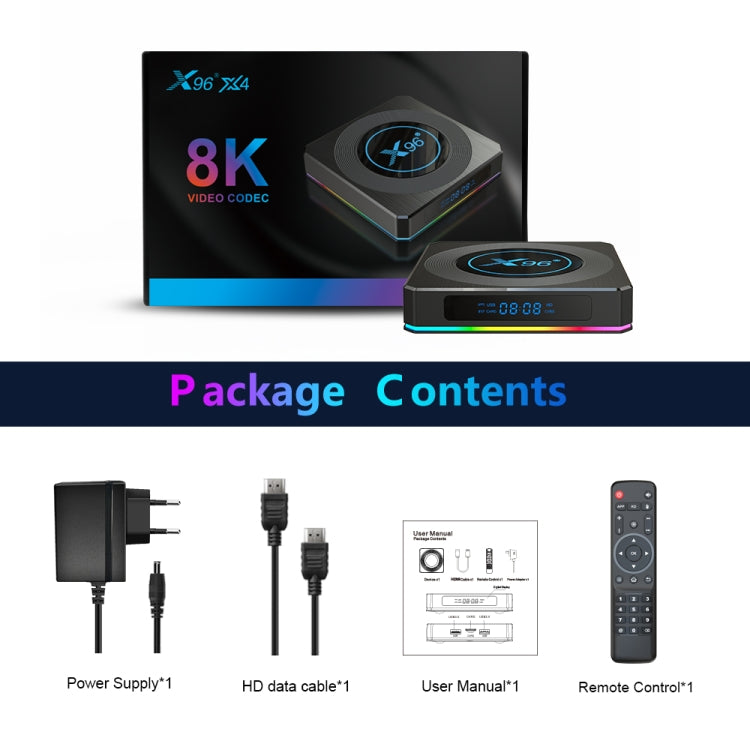 X96 X4 8K Smart TV BOX Android 11.0 Media Player with Remote Control, Amlogic S905X4 Quad Core ARM Cortex A55, RAM: 4GB, ROM: 64GB, Support 100M, Dual Band WiFi, Bluetooth, US Plug - Consumer Electronics by Beelink | Online Shopping UK | buy2fix