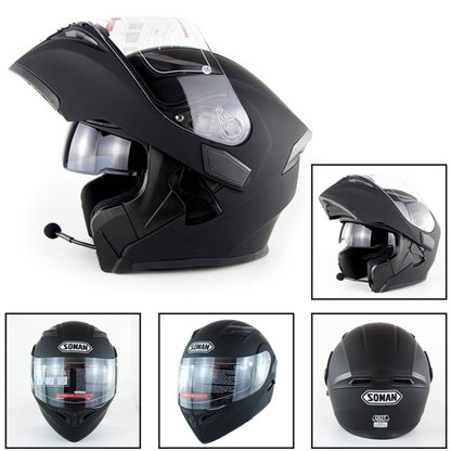 Soman 955 Skyeye Motorcycle Full / Open Face Bluetooth Helmet Headset Full Face, Supports Answer / Hang Up Calls(Matte Black) - Helmets by SOMAN | Online Shopping UK | buy2fix