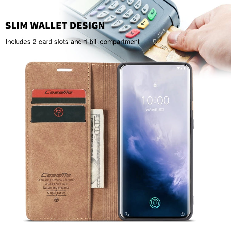 CaseMe-013 Multi-functional Retro Frosted Horizontal Flip Leather Case with Card Slot & Holder & Wallet For OnePlus 7 Pro(Brown) - OnePlus Cases by CaseMe | Online Shopping UK | buy2fix