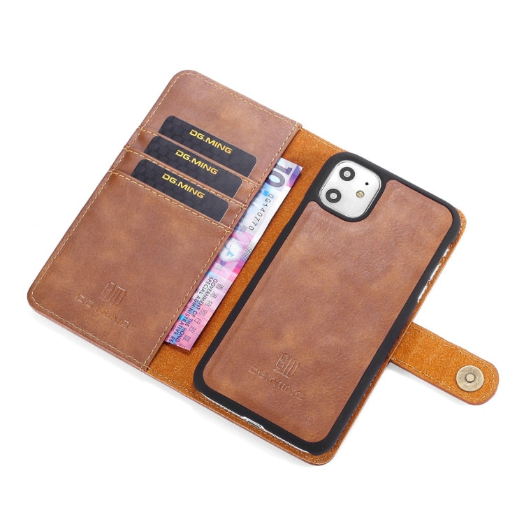 For iPhone 11 DG.MING Crazy Horse Texture Flip Detachable Magnetic Leather Case with Holder & Card Slots & Wallet (Brown) - iPhone 11 Cases by DG.MING | Online Shopping UK | buy2fix