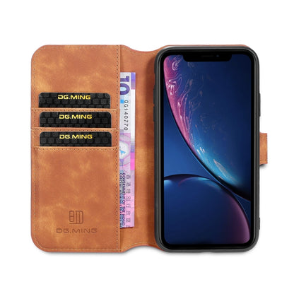 DG.MING Retro Oil Side Horizontal Flip Case with Holder & Card Slots & Wallet for iPhone 11(Brown) - iPhone 11 Cases by DG.MING | Online Shopping UK | buy2fix