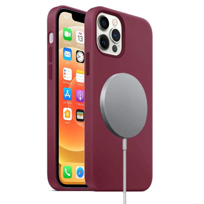 For iPhone 12 / 12 Pro Magnetic Liquid Silicone Full Coverage Shockproof Magsafe Case with Magsafe Charging Magnet(Wine Red) - iPhone 12 / 12 Pro Cases by buy2fix | Online Shopping UK | buy2fix