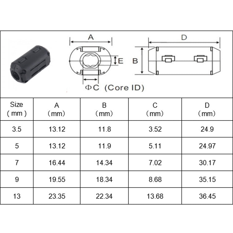 20 PCS / Pack 3.5mm/5mm/7mm/9mm/13mm Anti-interference Degaussing Ring Ferrite Ring Cable Clip Core Noise Suppressor Filter - In Car by buy2fix | Online Shopping UK | buy2fix