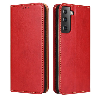 For Samsung Galaxy S21 5G Fierre Shann PU Genuine Leather Texture Horizontal Flip Leather Case with Holder & Card Slots & Wallet(Red) - Galaxy S21 5G Cases by FIERRE SHANN | Online Shopping UK | buy2fix