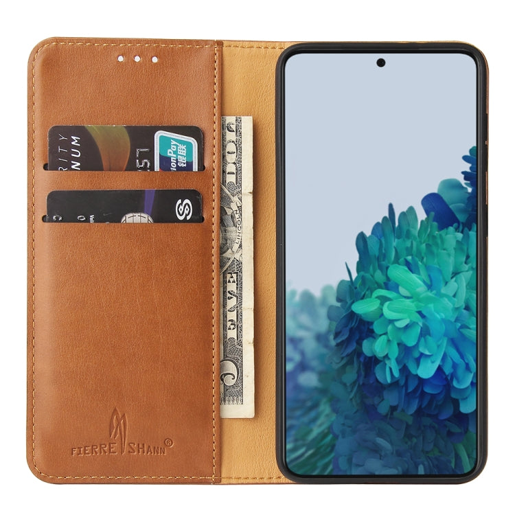 For Samsung Galaxy S21+ 5G Fierre Shann PU Genuine Leather Texture Horizontal Flip Leather Case with Holder & Card Slots & Wallet(Brown) - Galaxy S21+ 5G Cases by FIERRE SHANN | Online Shopping UK | buy2fix