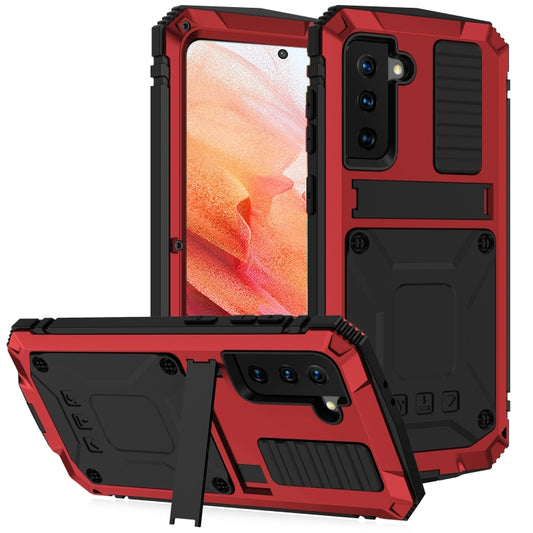 For Samsung Galaxy S21 5G R-JUST Shockproof Waterproof Dust-proof Metal + Silicone Protective Case with Holder(Red) - Galaxy S21 5G Cases by R-JUST | Online Shopping UK | buy2fix