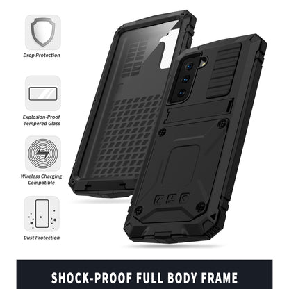 For Samsung Galaxy S21+ 5G R-JUST Shockproof Waterproof Dust-proof Metal + Silicone Protective Case with Holder(Black) - Galaxy S21+ 5G Cases by R-JUST | Online Shopping UK | buy2fix