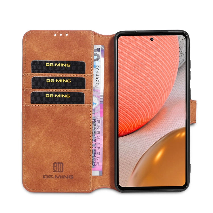 For samsung Galaxy A72 5G / 4G DG.MING Retro Oil Side Horizontal Flip Leather Case with Holder & Card Slots & Wallet(Brown) - Galaxy Phone Cases by DG.MING | Online Shopping UK | buy2fix