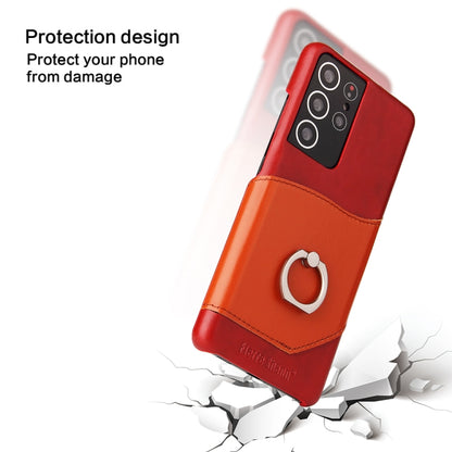 For Samsung Galaxy S21 Ultra 5G Fierre Shann Oil Wax Texture Genuine Leather Back Cover Case with 360 Degree Rotation Holder & Card Slot(Red) - Galaxy S21 Ultra 5G Cases by FIERRE SHANN | Online Shopping UK | buy2fix