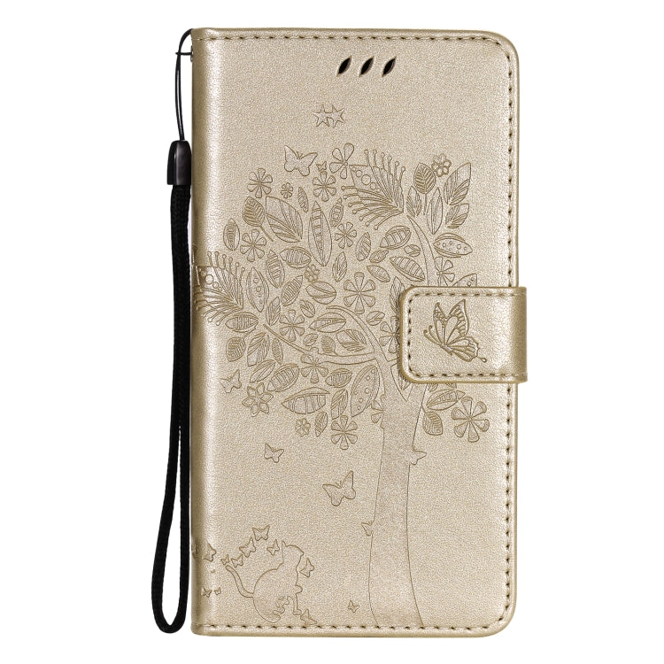 For Samsung Galaxy A32 5G Tree & Cat Pattern Pressed Printing Horizontal Flip PU Leather Case with Holder & Card Slots & Wallet & Lanyard(Gold) - Galaxy Phone Cases by imak | Online Shopping UK | buy2fix