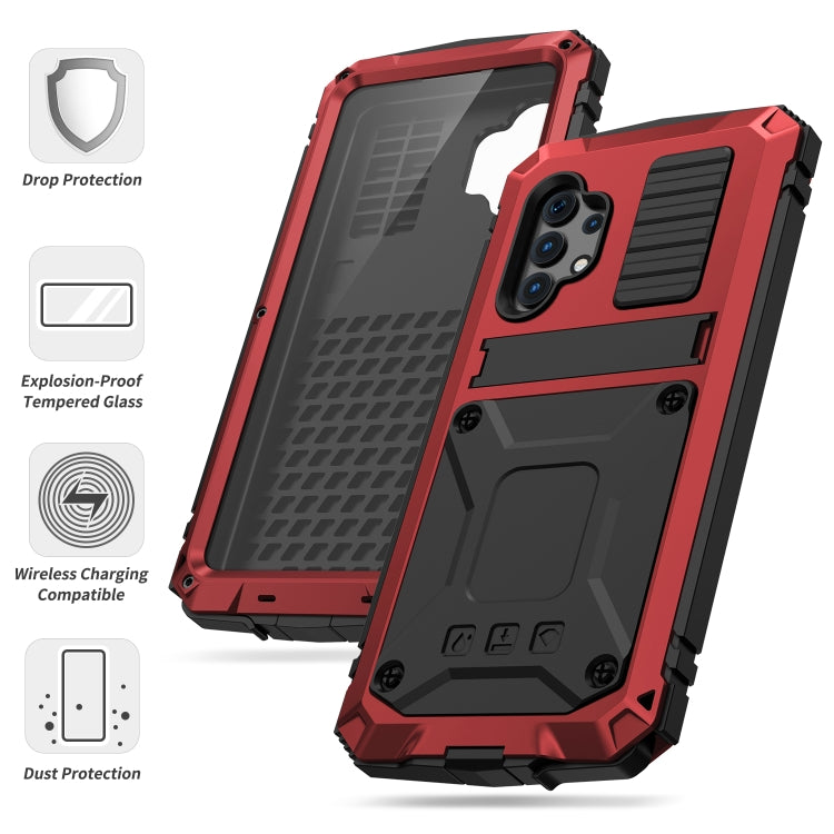 For Samsung Galaxy A32 4G R-JUST Waterproof Shockproof Dustproof Metal + Silicone Protective Case with Holder(Red) - Samsung Accessories by R-JUST | Online Shopping UK | buy2fix