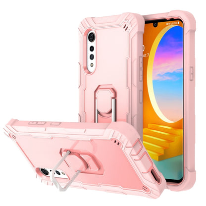 For LG Velvet PC + Rubber 3-layers Shockproof Protective Case with Rotating Holder(Rose Gold) - Mobile Accessories by buy2fix | Online Shopping UK | buy2fix