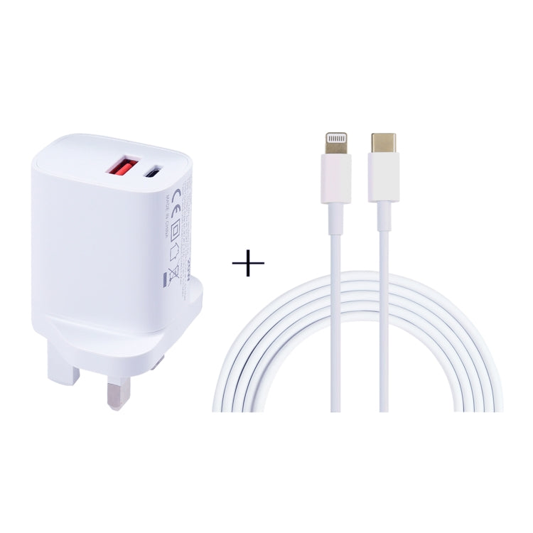 E087 20W USB-C / Type-C + USB Ports Charger with 100W Type-C to 8 Pin Fast Charging Cable 1m, UK Plug - USB Charger by buy2fix | Online Shopping UK | buy2fix