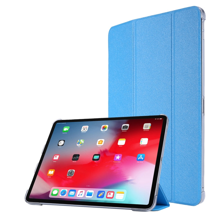 For iPad Air 13 2025 / 2024 / iPad Pro 12.9 2022 / 2021 Silk Texture Three-fold Horizontal Flip Leather Tablet Case with Holder & Pen Slot(Sky Blue) - iPad Pro 12.9 (2022/2021) Cases by buy2fix | Online Shopping UK | buy2fix