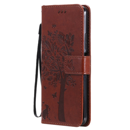 For Xiaomi Mi 11 Lite 5G Tree & Cat Pattern Pressed Printing Horizontal Flip PU Leather Case with Holder & Card Slots & Wallet & Lanyard(Coffee) - Xiaomi Cases by Diaobaolee | Online Shopping UK | buy2fix