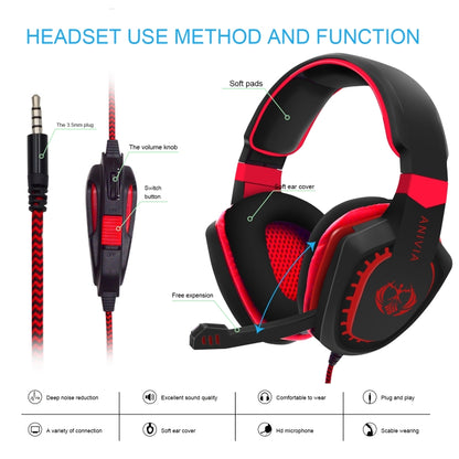 Anivia AH28 3.5mm Stereo Sound Wired Gaming Headset with Microphone(Black Red) - Multimedia Headset by SADES | Online Shopping UK | buy2fix