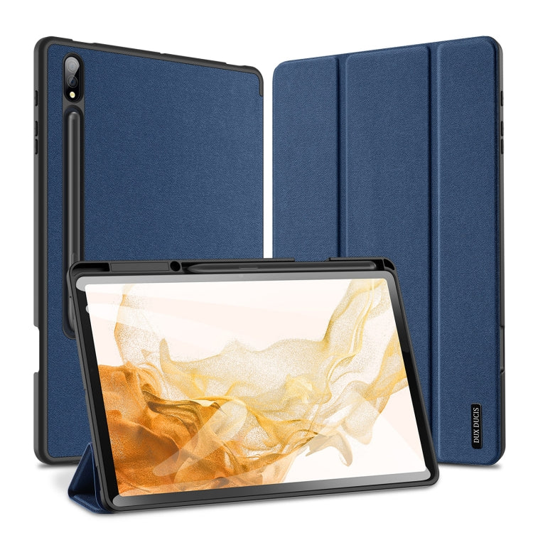 For Samsung Galaxy Tab S8+ / Tab S8 Plus /  Tab S7 FE / Tab S7+ DUX DUCIS Domo Series Horizontal Flip Magnetic PU Leather Case with Three-folding Holder & Wake-up / Sleep Function(Blue) - Galaxy Tab S8+ Cases by DUX DUCIS | Online Shopping UK | buy2fix