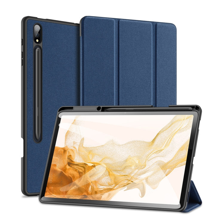 For Samsung Galaxy Tab S8+ / Tab S8 Plus /  Tab S7 FE / Tab S7+ DUX DUCIS Domo Series Horizontal Flip Magnetic PU Leather Case with Three-folding Holder & Wake-up / Sleep Function(Blue) - Galaxy Tab S8+ Cases by DUX DUCIS | Online Shopping UK | buy2fix