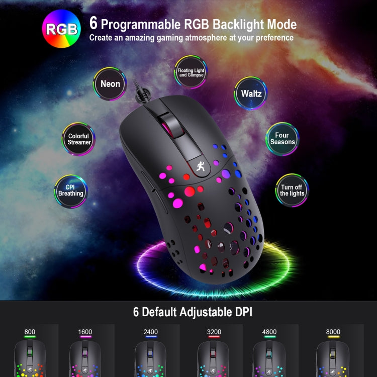 HXSJ A904 RGB Light Macro Programming Mechanical Gaming Wired Mouse(Black) - Wired Mice by HXSJ | Online Shopping UK | buy2fix