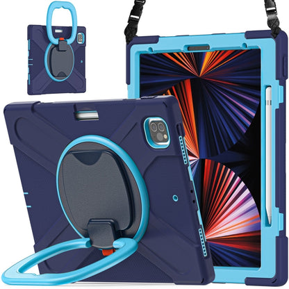 For iPad Pro 12.9 2022 / 2021 Silicone + PC Protective Tablet Case with Holder & Shoulder Strap(Navy Blue + Blue) - iPad Pro 12.9 (2022/2021) Cases by buy2fix | Online Shopping UK | buy2fix